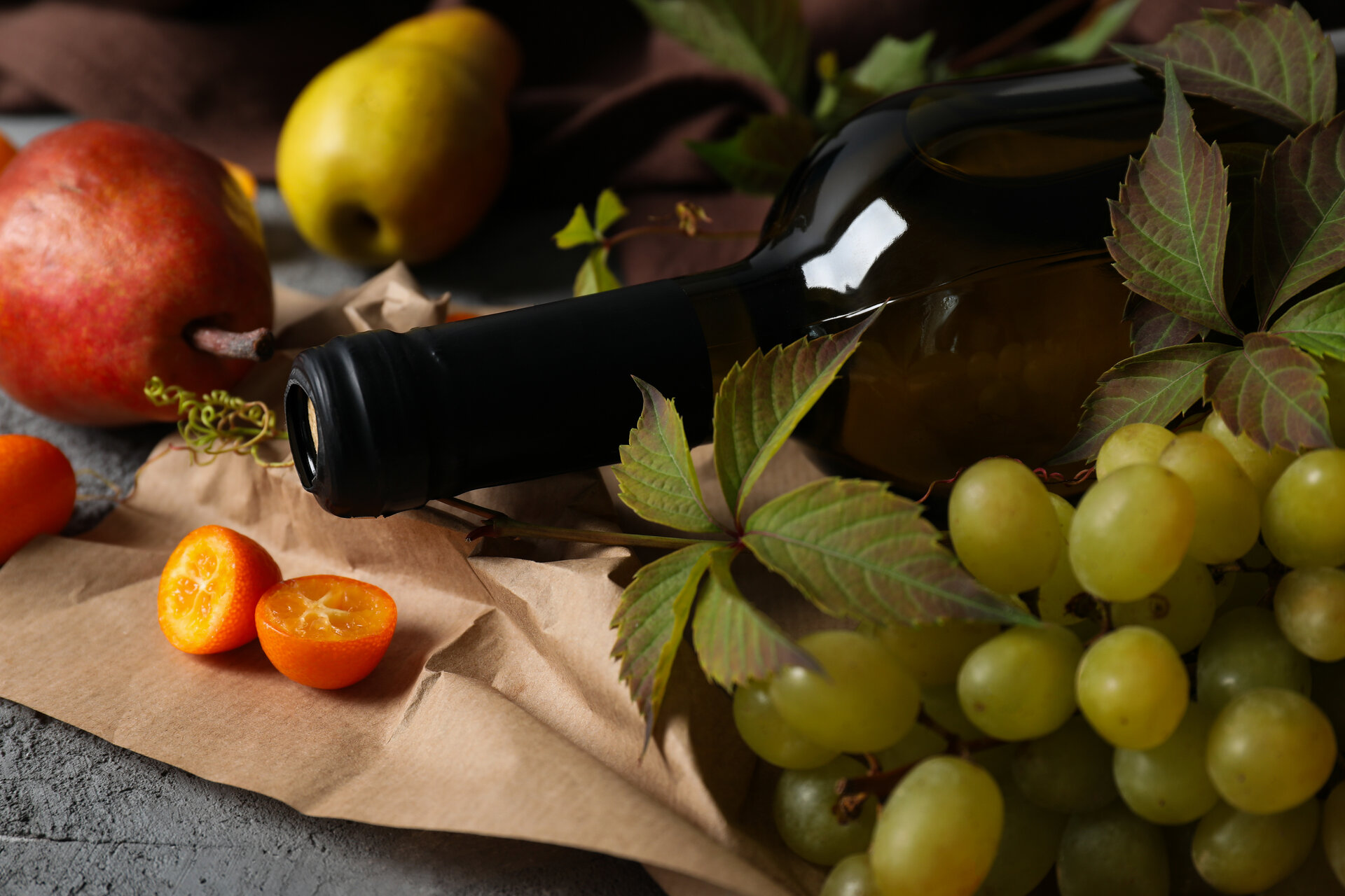 Wine bottle with food pairing ingredients